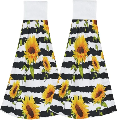 Vista 11 de Toallas vintage de girasol y mariposas para cocina, 2 piezas, toalla de cocina colgante floral de primavera acuarela, toallas de mano florales