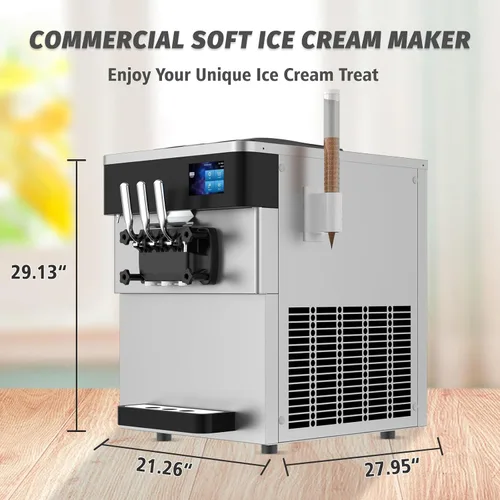 Vista 6 de Máquina comercial para hacer helados, 110 V, 2200 W, 3 sabores para encimera, suave, 5,3 a 7,4 galones/H, preenfriamiento, pantalla táctil LCD
