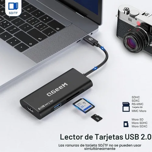 Vista 6 de USB C Hub, Adaptador QGeeM de USB 4k a HDMI, Dongle USB-C 7 en 1 con 100W PD, USB 3.0, Lector de Tarjetas, Compatible con MacBook, iPhone 15/17