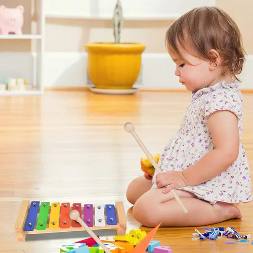 Vista 7 de Xilófono para niños, Glockenspiel con 2 mazos seguros para niños, 8 notas diatónicas, barras de metal coloridas con desarrollo educativo musical