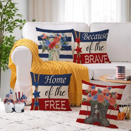 Vista 3 de YeeJu Juego de 4 fundas de almohada patrióticas de 12 x 12 pulgadas, fundas de almohada para el 4 de julio, fundas de almohada para decoración