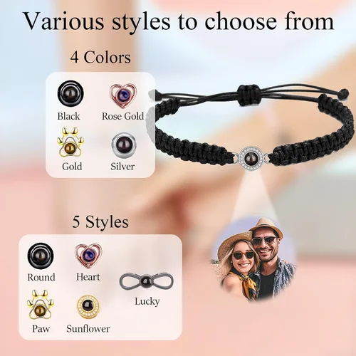 Vista 3 de Pulseras de fotos personalizadas, pulsera de proyección con imagen en el interior, pulsera personalizada para niñas, niños, mujeres, hombres