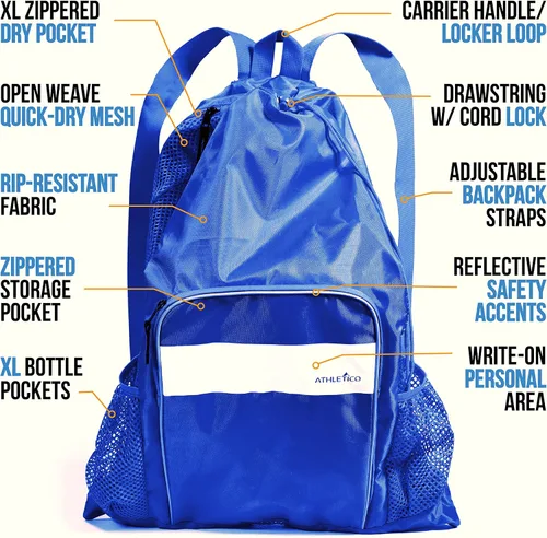 Vista 3 de Athletico - Bolsa de malla para piscina, con compartimentos para contenidos húmedos y secos ideal para natación, playa, campamento y más.