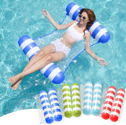 Vista 10 de SLOOSH 4 Packs Strip Type Hammock Pool Floats Adults, 4-in-1 Multi-Purpose Inflatable Pool Floaties PVC Water Hammock Lounge