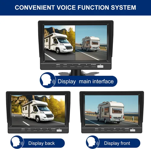 Vista 3 de Cámara de respaldo dual RV de 7 pulgadas, pantalla 4K, grabación en bucle, sistema de control de voz IP68, cámara de visión trasera nocturna