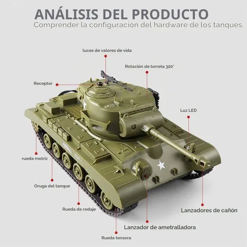 Vista 3 de POCO DIVO Pershing M26 Tanque Pesado US RC Infrarrojos Batalla Panzer 2.4Ghz Modelo a Escala 1/30 Vehículo Militar con Luces de Sonido