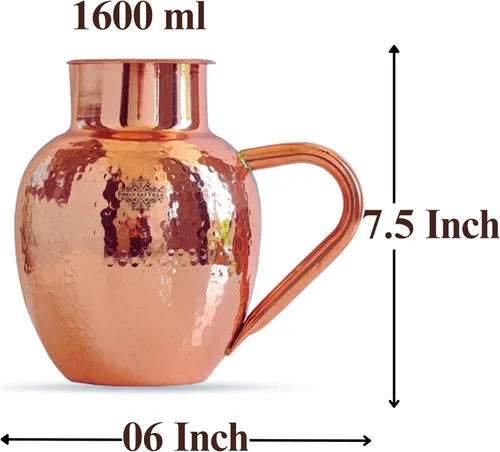 Vista 4 de IndianArtVilla Hammered Royal Surai Design - Jarra de cobre para almacenamiento y servir, 54 onzas