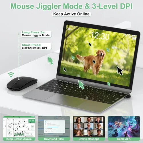 Vista 4 de Gizdot-S1 - Mouse Bluetooth para laptop/MacBook Air/Pro y iPad, mouse inalámbrico recargable con tipo C, mouse delgado para iMac, 4 modos