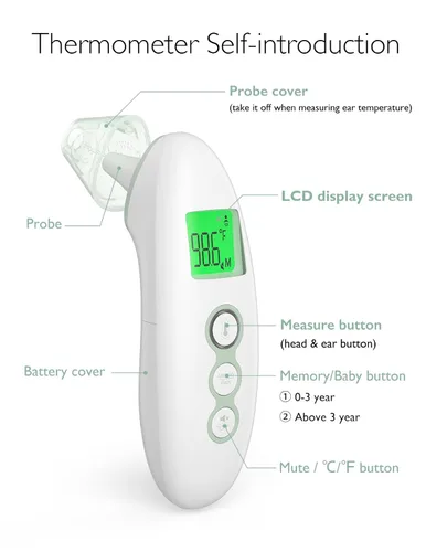 Vista 7 de Momcozy Termómetro de frente y oído sin contacto, termómetro digital infrarrojo para adultos y niños, con modo para niños, función de alarma