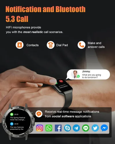 Vista 2 de Relojes inteligentes militares para hombres (respuesta/hacer llamadas), reloj de fitness HD de 1.39 pulgadas, monitor de sueño de frecuencia