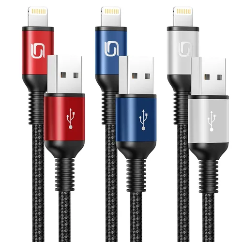 Vista 2 de Cargador para iPhone, paquete de 3 cables de 6 pies [certificado MFi de Apple], cable de carga rápida USB A a Lightning de 15 pies