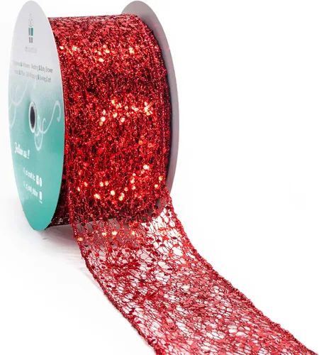 Vista 25 de Cinta con alambre de malla brillante con purpurina de 6 x 10 yardas, color negro para decoración del hogar, lazo para envolver regalos