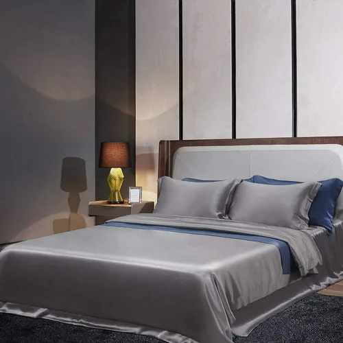 Vista 5 de Orose Juego de sábanas de seda Charmeuse de 4 piezas de 26 Momme sin costuras personalizadas Fundas de cama de seda de morera parte superior
