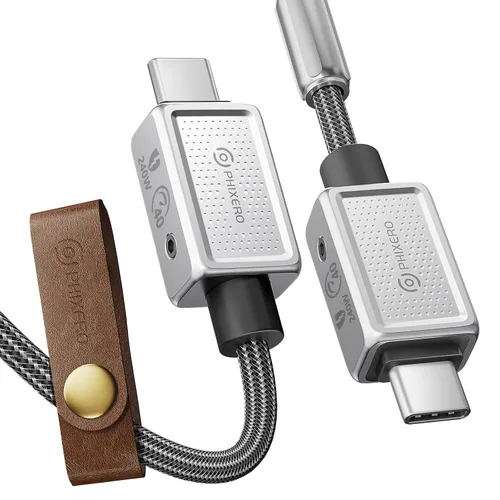 Vista 11 de PHIXERO Cable USB C a USB C de 240 W, aleación de zinc, 20 Gbps, 1.6 pies, negro