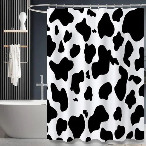 Vista 8 de Cortina de ducha (60" x 72"), estampado de leopardo guepardo negro, tela de poliéster, impermeable, estilo moderno, baño Negro-d1