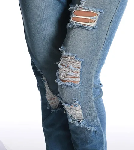Vista 4 de BIUDI FOX Jeans rasgados estilo boyfriend para mujer, cintura alta, elásticos, pantalones de mezclilla destruidos, talla grande