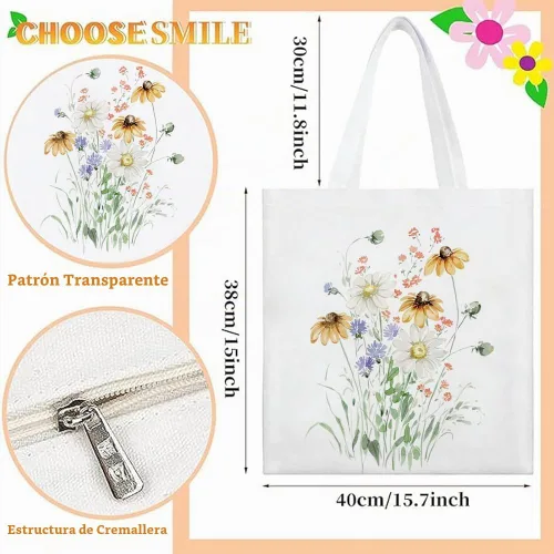 Vista 5 de Bolsa de lona con asas con cremallera para mujer, dama de honor, cumpleaños, boda, madre, señoras, bolsas de regalo para compras Flower-10