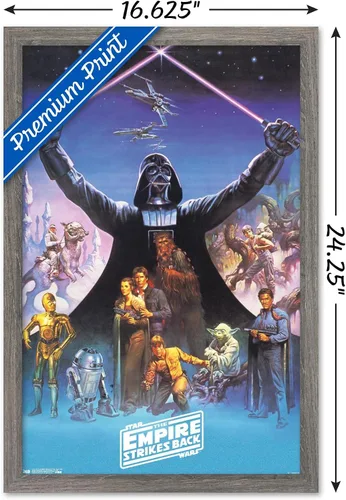 Vista 3 de Trends International Star Wars: The Empire Strikes Back 40th - Póster de pared de Darth Vader, 14.725 x 22.375 pulgadas, versión enmarcada de madera