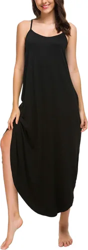 Vista 3 de AVIIER Camisones largos para mujer, sin mangas, vestido de noche de algodón, vestidos de camiseta..
