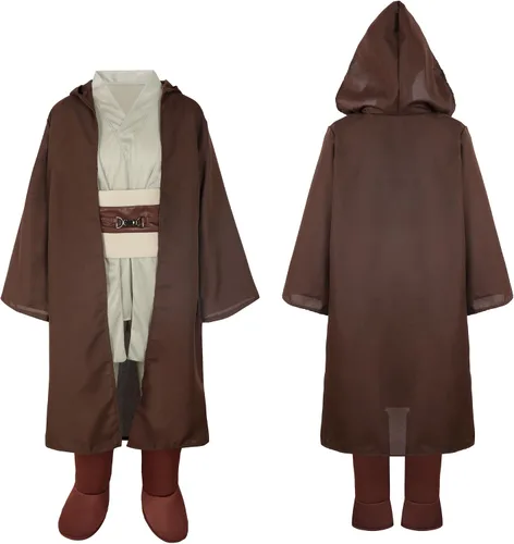 Vista 2 de SOOFILM Knight Costume Tunic Uniform Hooded Robe Set with Sword Halloween Knights Cosplay Outfit