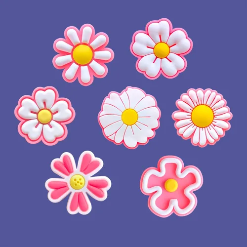 Vista 4 de 24 dijes de flores rosas para zapatos de zueco, sandalias, pulseras, dijes lindos, Metal no precioso., No es una piedra preciosa