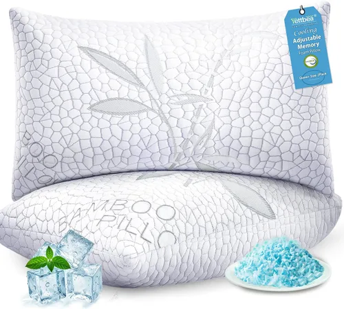 Vista 11 de Yettbea Juego de 2 almohadas ajustables de espuma viscoelástica trituradas tamaño Queen, almohada refrescante de bambú de lujo con funda lavable