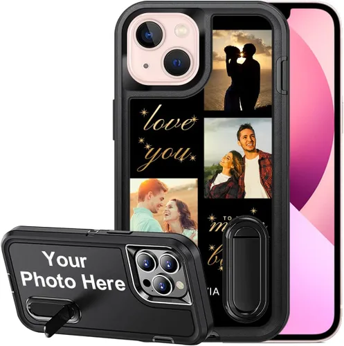 Vista 16 de Funda personalizada para iPhone 13, soporte incorporado/función atril, protección resistente a los arañazos, cubierta de fotos personalizada