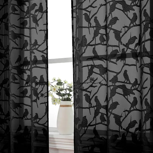 Vista 7 de OVZME Anji Clip Voile Sheer Tiers RD 2X30X36 Negro