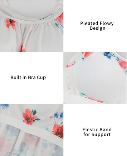 Vista 5 de Camiseta sin mangas plisada para mujer con copa de brasier incorporada, casual, fluida, con correa ajustable (S-4XL)