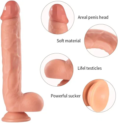 Vista 3 de Consolador realista suave grande para mujeres con fuerte ventosa para manos libres, juguete sexual realista flexible con eje curvado para punto G