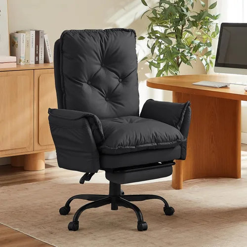 Vista 10 de Bestier Silla Criss Cross con reposapiés, Silla de oficina de espalda alta con piernas cruzadas y brazos abatibles y asiento ancho, reclinable 135°