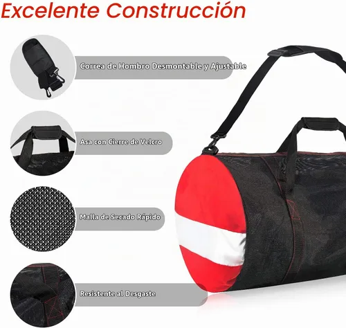 Vista 3 de Bolsa de lona de buceo de malla, bolsas de playa deportivas extragrandes con correa de hombro ajustable, bolsas y cremallera