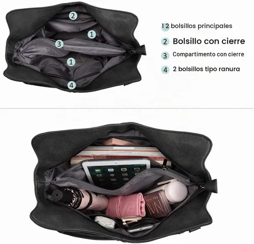 Vista 3 de Bolso hobo de portación oculta para mujer de piel sintética con bandolera, bolso de hombro grande con funda desmontable Negro