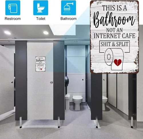 Vista 3 de Letreros decorativos de metal con texto en inglés «This Is A Bathroom Not An Internet Cafe»
