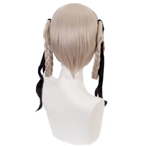 Vista 6 de JOMICO Momobami Kirari - Pelucas de cosplay para mujer, Kakegurui, Halloween, fiesta, pelucas sintéticas, color tostado con cabello trenzado y colas