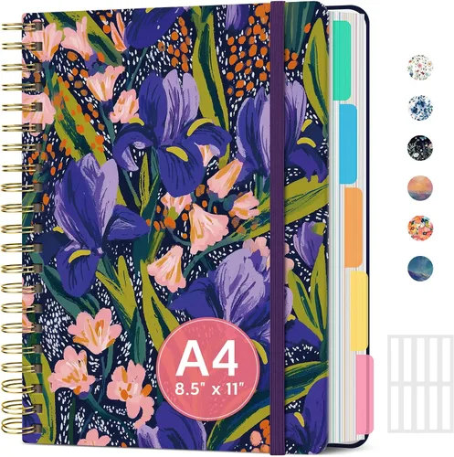 Vista 39 de Cuadernos grandes de espiral rayados para el trabajo con divisores y pestañas extraíbles, 8.5 x 11 pulgadas, bonito cuaderno de tapa dura de 5