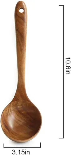 Vista 2 de Utensilios de Cocina de Teca, Utensilios de Cocina de Madera para Sopa, Cuchara de Sazonar, Cuchara de Sumersión, Cuchara para Aceite, Cuchara