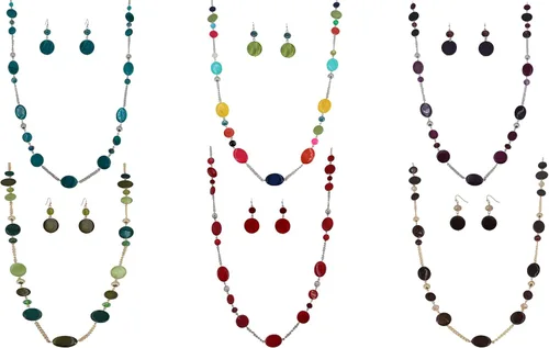 Vista 7 de Collares largos de cuentas para mujer, cadena de eslabones multicolor, juego de aretes, cuentas de piedra de concha, collar de moda, regalo
