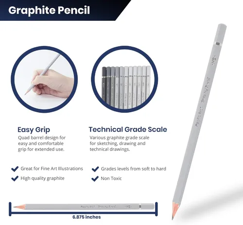 Vista 6 de Pacific Arc Lápices de dibujo de grafito prémium para artistas, paquete de tecnología – Lápices profesionales para dibujar, dibujar, dibujar
