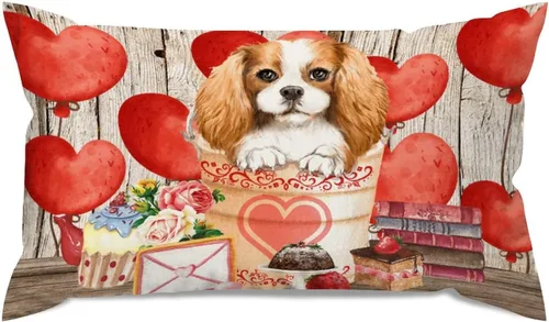 Vista 41 de Fundas de almohada lumbar con textura de madera rústica para perro en cubo, diseño de corazón rojo para el día de San Valentín, fundas de almohada