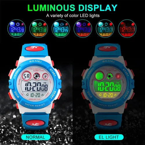 Vista 5 de GOLDEN HOUR Relojes para niños, reloj digital deportivo impermeable para niños y niñas, reloj de pulsera para exteriores de 1224 H, alarma EL