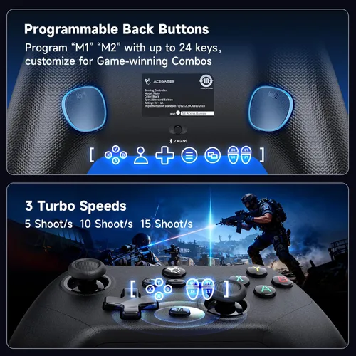 Vista 8 de AceGamer Pluto 2.4G Wireless Bluetooth Controller for PCSwitchSwitch 2iOSAndroidSteam,TMR Joysticks,Hall Effect Triggers,4-Motors Vibration,1000Hz