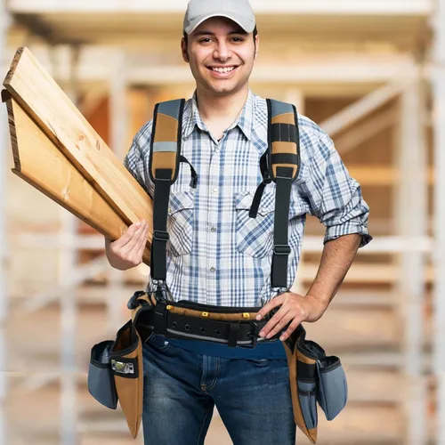 Vista 5 de KUNN Cinturón de herramientas de carpintero con tirantes Pro Framer Rig de herramientas de suspensión para contratistas de construcción