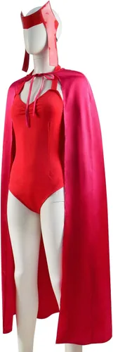 Vista 3 de Disfraz de Wanda Maximoff para mujer de color rojo, disfraz de overol, trajes para disfrazarse, con capas, y disfraz de Vision