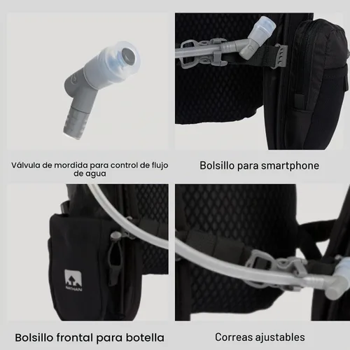 Vista 2 de Nathan Chaleco de hidratación con bolsa de 2 litros incluida, chaleco para correr para hombres y mujeres, mochila para correr con bolsillo para Negro