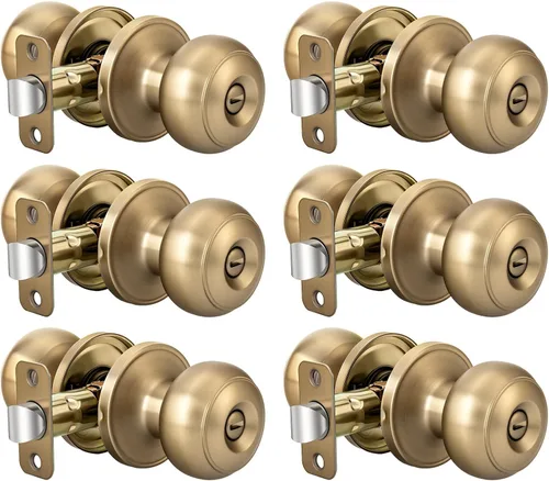Vista 40 de Goldenwarm Pomos de puerta de paso de bronce champán, 1 paquete de pomos para puerta de armario interior, juego de perillas de puerta de paso