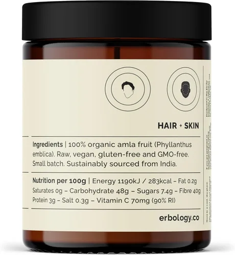 Vista 5 de Erbology Polvo orgánico Amla de 3.2 onzas, 45 porciones, grosella espinosa india, regeneración de la piel y el cabello, rico en vitamina C