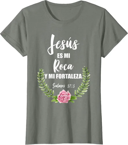 Vista 24 de Jesus ES Mi Roca - Camiseta con versículo bíblico cristiano español Salmos Asphalt Grey