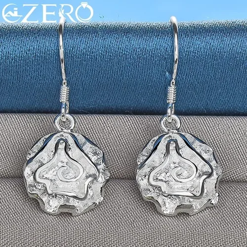 Vista 4 de SAGEKING 2024 New 925 Sterling Silver Elegant Rose Flower Drop Earrings For Woman Wedding Fashion Party Luxury Jewelry Engagement Gifts Fashion