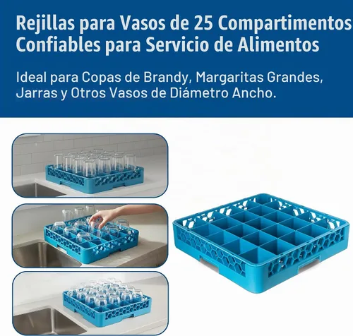 Vista 7 de Carlisle FoodService Products OptiClean - Estantes de vidrio con 25 compartimentos, se adapta a copas de vino tinto de 3.25 pulgadas de diámetro